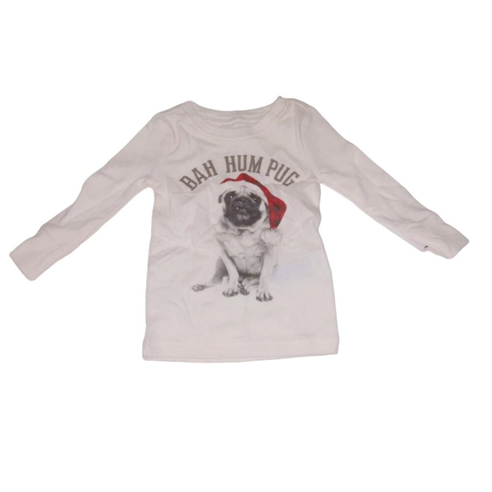 Boys Old Navy Christmas Dog Bah Hum Pug Long Sleeve Shirt